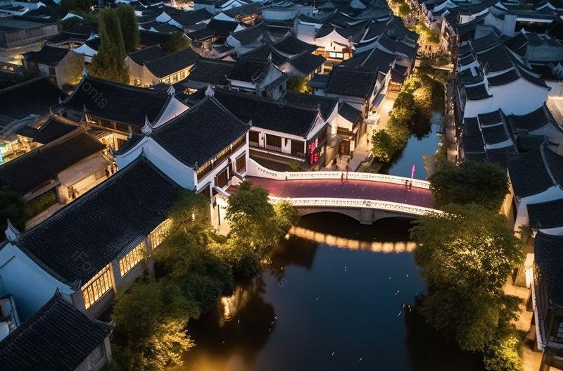 美丽江南水乡苏州同里古镇夜景航拍,高清,摄影图,摄影图片,图片大全,摄影图免费下载